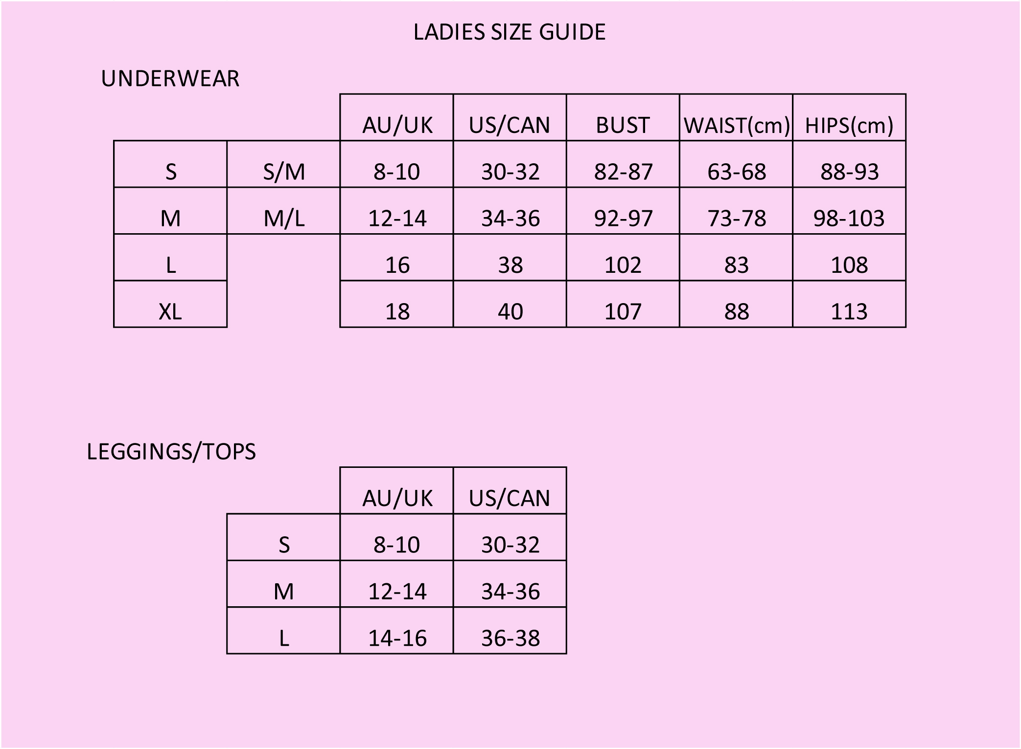 Knickers size chart – The Bamboo House